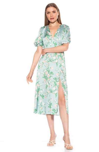 Shop Alexia Admor V-neck Puff Sleeve Midi Dress In Sage Floral