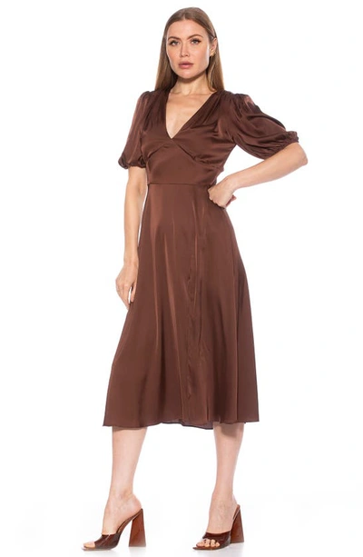 Shop Alexia Admor V-neck Puff Sleeve Midi Dress In Brown