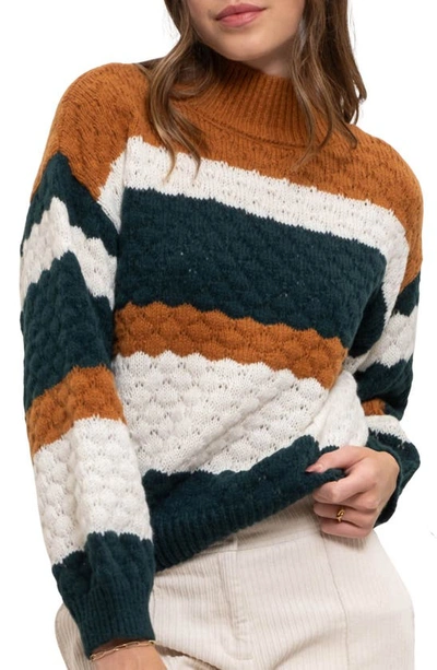 Shop Blu Pepper Stripe Pointelle Knit Sweater In Hunter Green Multi