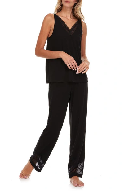 Flora Nikrooz Flora By  Franny Lace Trim Tank & Pants Pajamas In Black