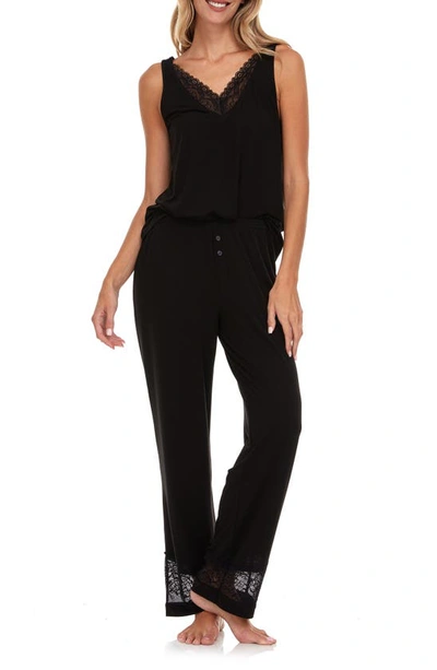 Flora Nikrooz Flora By  Franny Lace Trim Tank & Pants Pajamas In Black