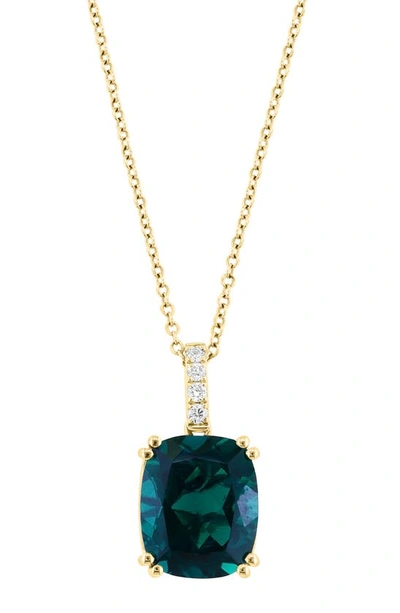 Shop Effy 14k Yellow Gold Lab Created Emerald & Lab Created Diamond Pendant Necklace In Green