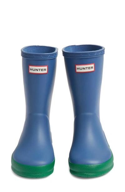 Shop Hunter Kids' Original First Classic Waterproof Rain Boot In Peak Blue/ Hyper Green