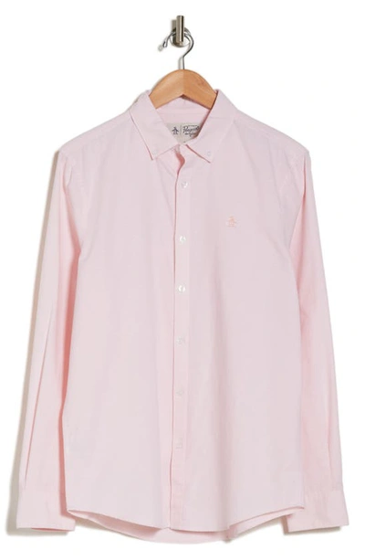 Shop Original Penguin Cotton Long Sleeve Button-up Shirt In Parfait Pink