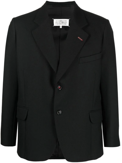 Shop Maison Margiela Men Herringbone Wool Blazer In 900 Black