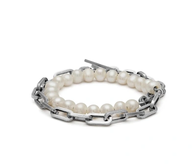 Shop Maor Trio Elm Bracelet/necklace In Silver With White Pearl