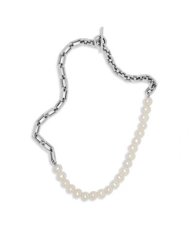 Shop Maor Trio Elm Bracelet/necklace In Silver With White Pearl
