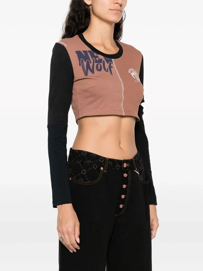 Shop Marine Serre Women Regenerated Graphic T-shirt Patchwork Cropped Top In Br51
