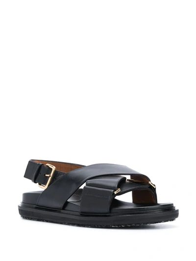 Shop Marni Women Fb Criscross Leather Sandals In 00n99 Black