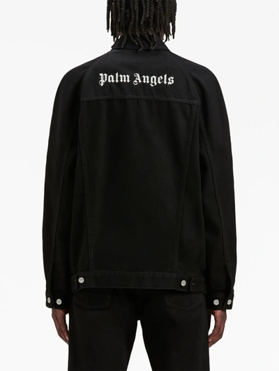 Shop Palm Angels Men Bw Logo Denim Jacket In 1001 Black Whit