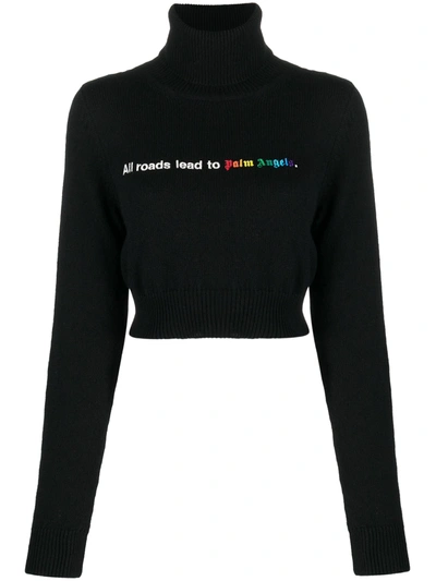 Shop Palm Angels Women All Roads Cropped Turtleneck In Black White