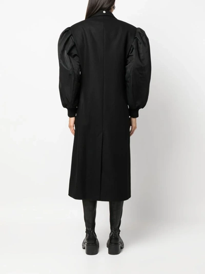 Shop Simone Rocha Women Double Breasted Coat With Bomber Satin Sleeves In Black