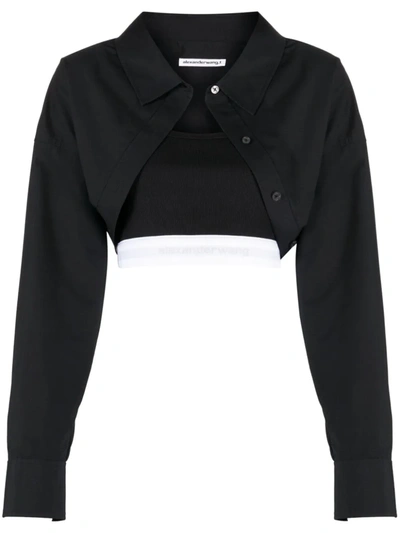 Shop Alexander Wang T T By Alexander Wang Women Tucked Shirt Bolero And Logo Elastic Top In 001 Black
