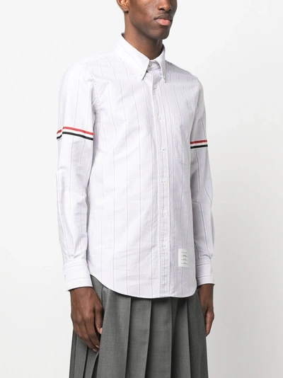 Shop Thom Browne Men Straight Fit Pc L/s Shirt W/gg Armband In Alternative Rep Stripe Oxford In Med Grey 035