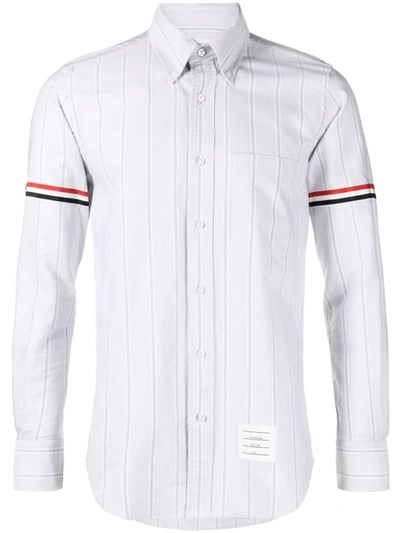 Shop Thom Browne Men Straight Fit Pc L/s Shirt W/gg Armband In Alternative Rep Stripe Oxford In Med Grey 035