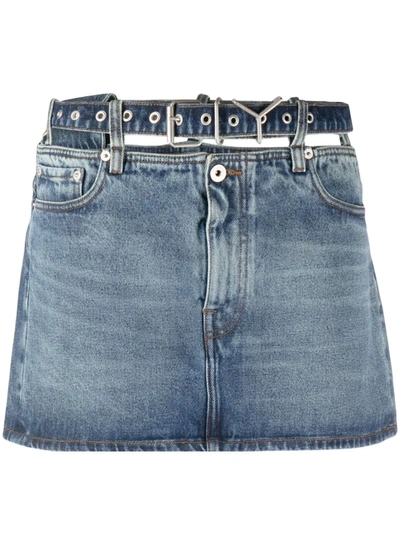Shop Y/project Women Evergreen Y Belt Denim Mini Skirt In Evergreen Vintage Blue