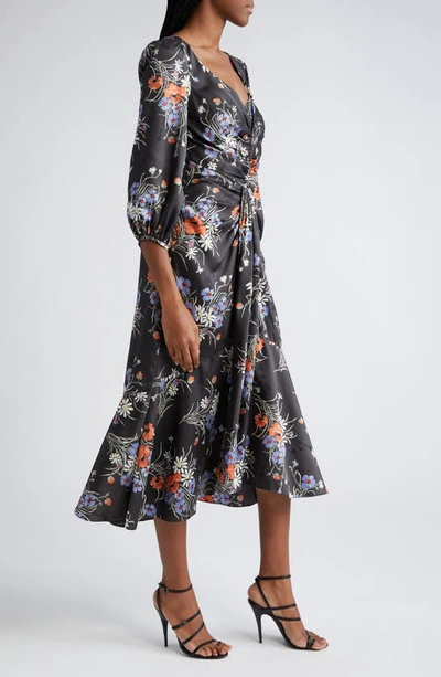 Shop Cinq À Sept Floral Print Midi Dress In Obsidian Multi