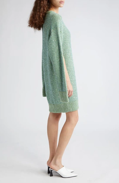 Shop Stella Mccartney Sequin Seed Stitch Cape Long Sleeve Sweater Dress In Mint