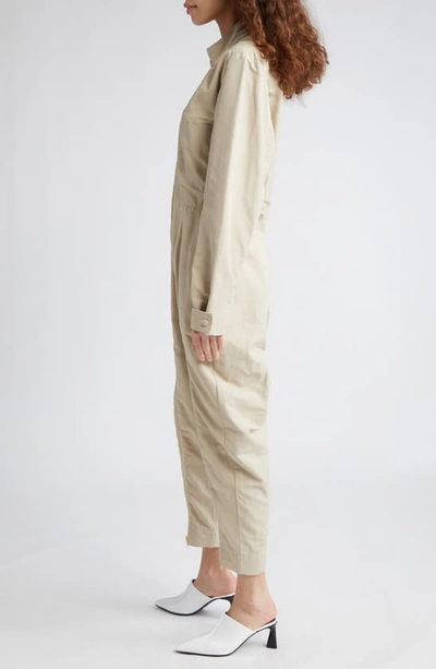 Shop Stella Mccartney Twin Zipper Long Sleeve Twill Jumpsuit In 9700 - Desert Beige