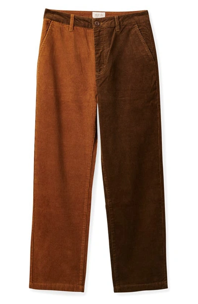 Shop Brixton Victory Colorblock Corduroy Wide Leg Pants In Washed Copper/ Desert Palm