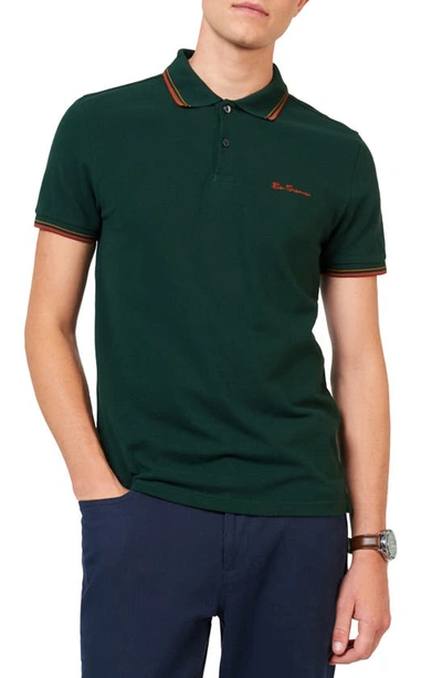 Shop Ben Sherman Signature Tipped Organic Cotton Piqué Polo Shirt In Dark Green