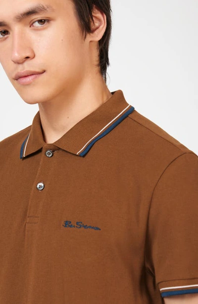 Shop Ben Sherman Signature Tipped Organic Cotton Piqué Polo Shirt In Ginger