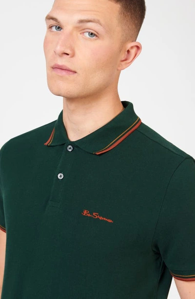 Shop Ben Sherman Signature Tipped Organic Cotton Piqué Polo Shirt In Dark Green