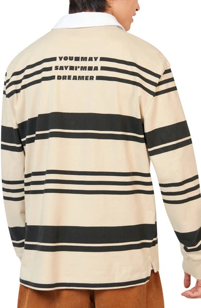 Shop Ben Sherman X John Lennon Imagine Stripe Cotton Rugby Shirt In Fog