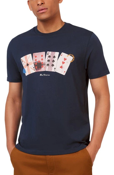 Shop Ben Sherman Playing Cards Organic Cotton Graphic T-shirt In Dark Navy