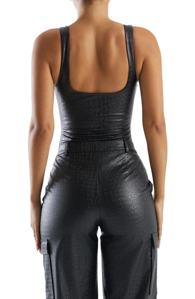 Shop Naked Wardrobe The Crocodile Collection Croc Embossed Faux Leather Tank Bodysuit In Black
