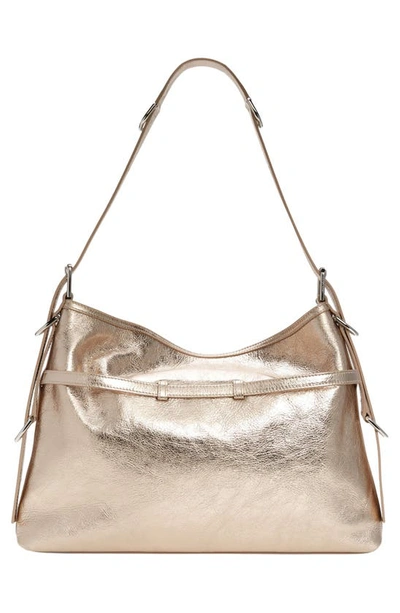 Shop Givenchy Medium Voyou Metallic Leather Hobo Bag In Dusty Gold