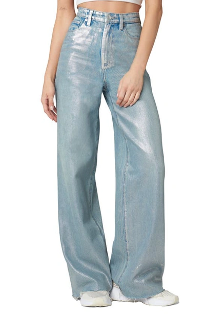 Shop Blanknyc High Waist Metallic Coated Wide Leg Jeans In Silver Star