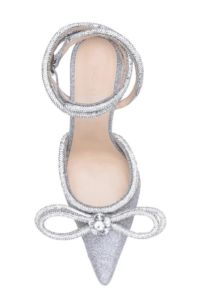 Shop Mach & Mach Glitter Double Crystal Bow Pointed Toe Pump In Silver