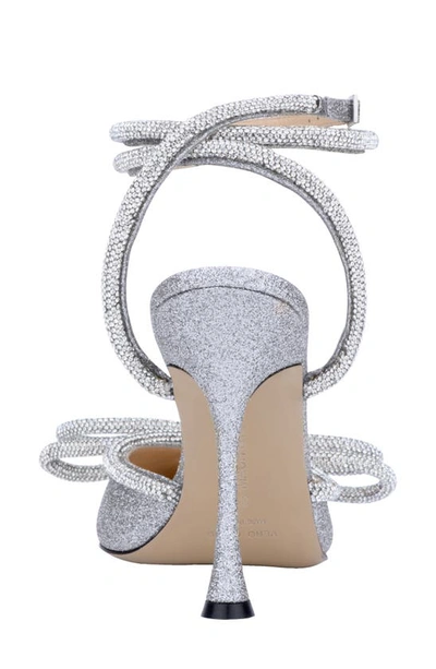Shop Mach & Mach Glitter Double Crystal Bow Pointed Toe Pump In Silver
