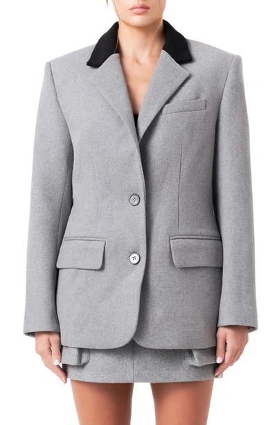 Shop Grey Lab Oversize Wool Blend Blazer In Grey/ Black