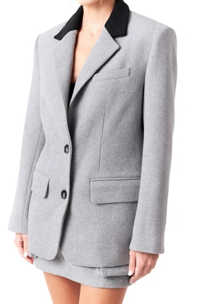 Shop Grey Lab Oversize Wool Blend Blazer In Grey/ Black