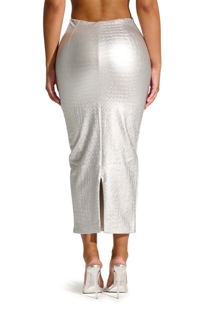 Shop Naked Wardrobe The Crocodile Midi Skirt In Silver