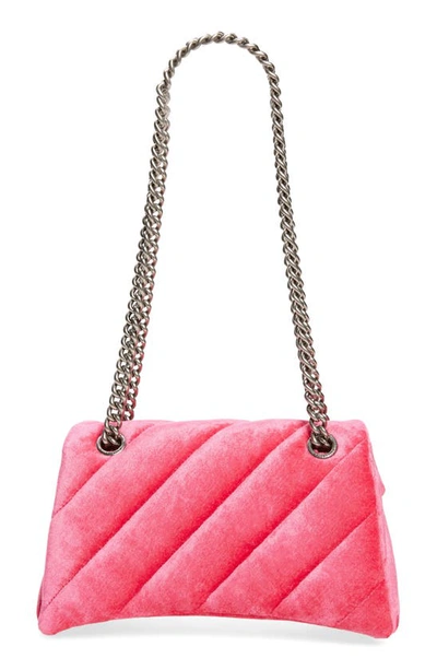 Shop Balenciaga Small Crush Quilted Velvet Crossbody Bag In Bright Pink