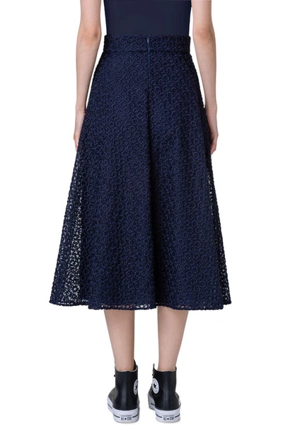 Shop Akris Embroidered Floral Organza A-line Skirt In 079 Navy