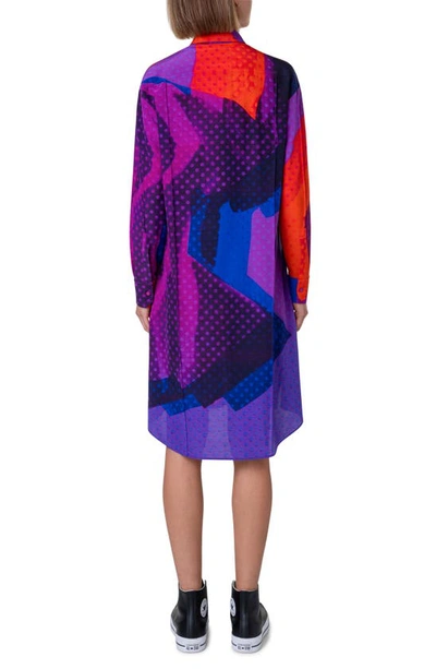 Shop Akris Superimposition Print Long Sleeve Wool & Silk Voile Shirtdress In 067 Purple-multicolor