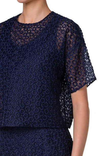 Shop Akris Floral Embroidered Organza Top In 079 Navy