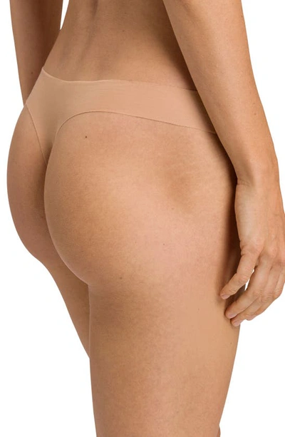 Shop Hanro Invisible Stretch Cotton Thong In Beige