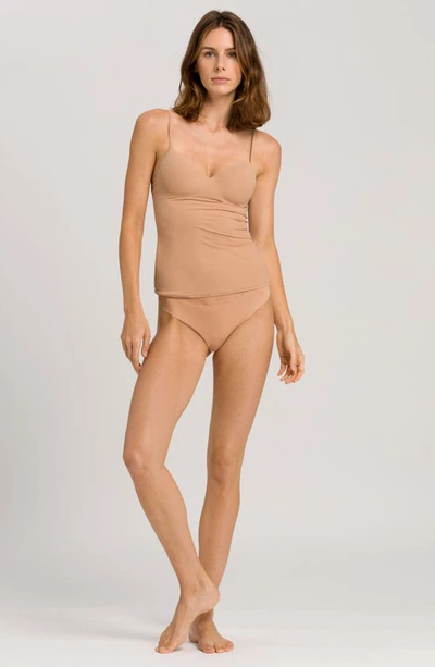Shop Hanro Invisible Stretch Cotton Thong In Beige