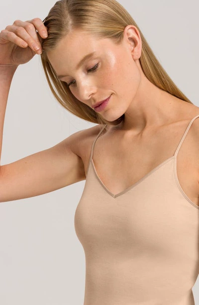 Shop Hanro Seamless Padded Cotton Camisole In Beige