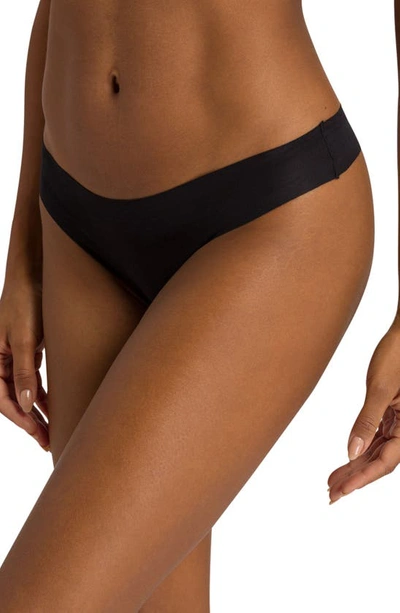 Shop Hanro Invisible Stretch Cotton Thong In Black