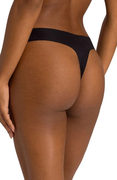 Shop Hanro Invisible Stretch Cotton Thong In Black