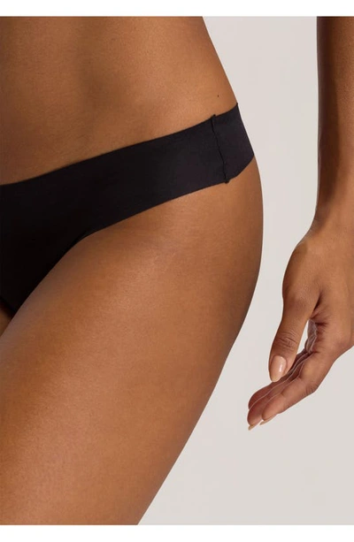 Shop Hanro Invisible Stretch Cotton Thong In Black