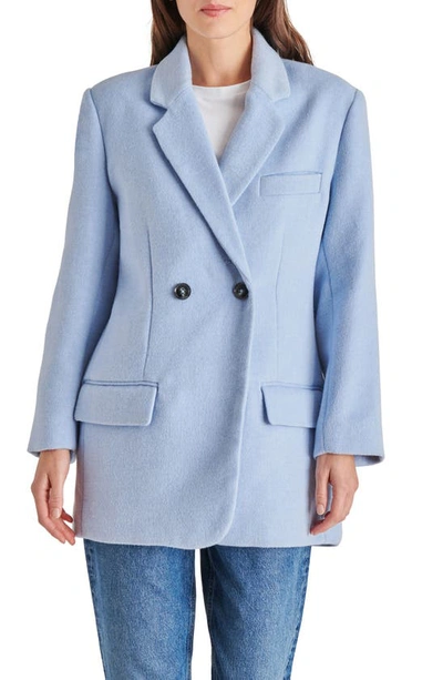 Shop Steve Madden Myra Double Breasted Coat In Powder Blue