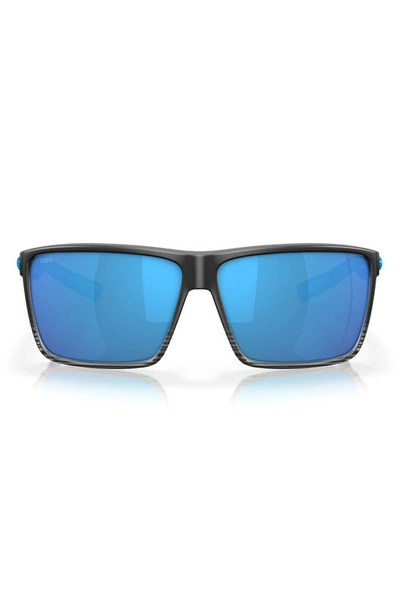 Shop Costa Del Mar Rincon 63mm Polarized Oversize Rectangular Sunglasses In Matte Smoke Crystal / Blue