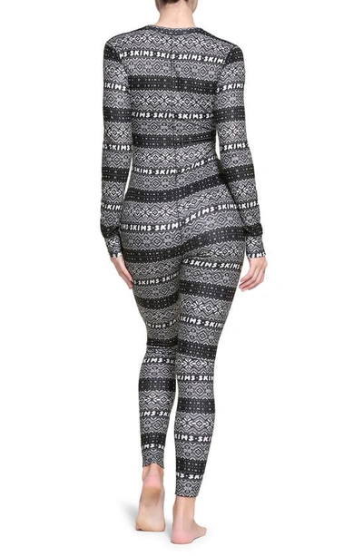 Shop Skims Plush Pointelle Henley Pajama Jumpsuit In Onyx Fairisle
